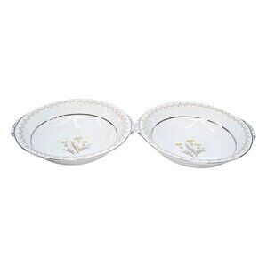 Vtg Narumi Fine China 5066 Lenora Serving Bowl LOT OF 2 White Sliver Trim JAPAN